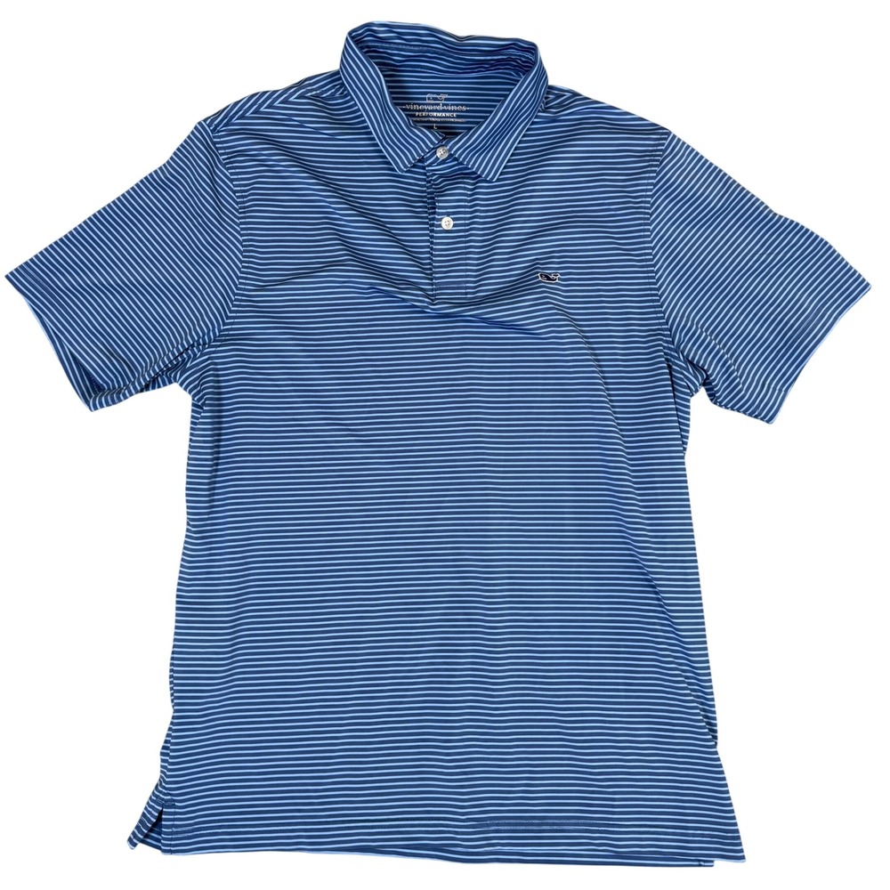 Vineyard Vines Performance Polo Shirt Mens Large Blue Striped Short Sleeve Golf